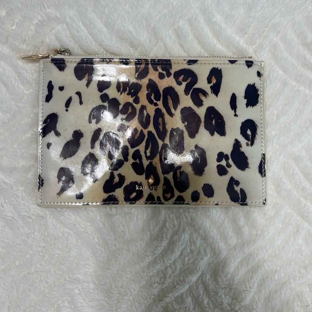 Kate Spade Leopard Print Flat Pouch Cosmetic Bag Patent Finish